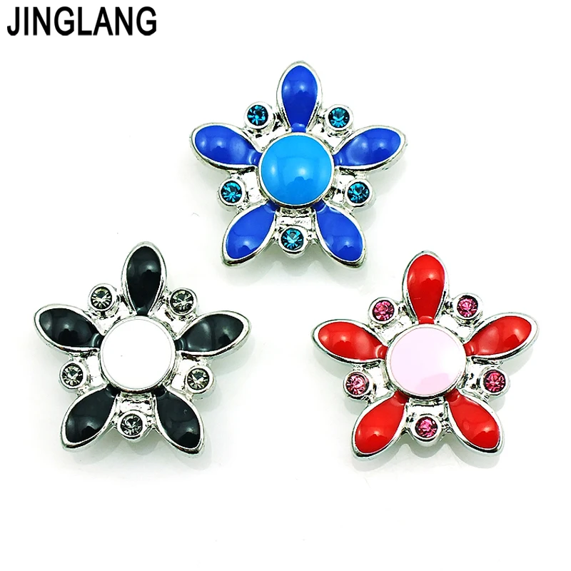 

JINGLANG Fashion 3 Color Crystal Flower 18mm Snap Button Metal Clasp Button Interchangeable Jewelry Accessories Free Shipping
