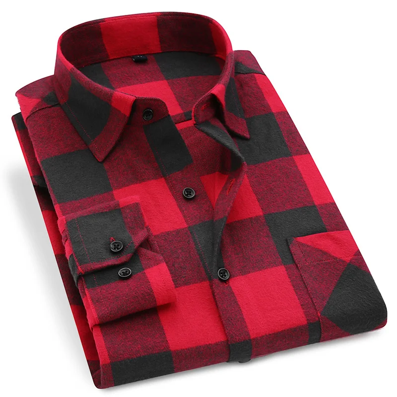 

Men Flannel Plaid Shirt 100% Cotton 2019 Spring Autumn Casual Long Sleeve Shirt Soft Comfort Slim Fit Styles Brand Man Plus Size
