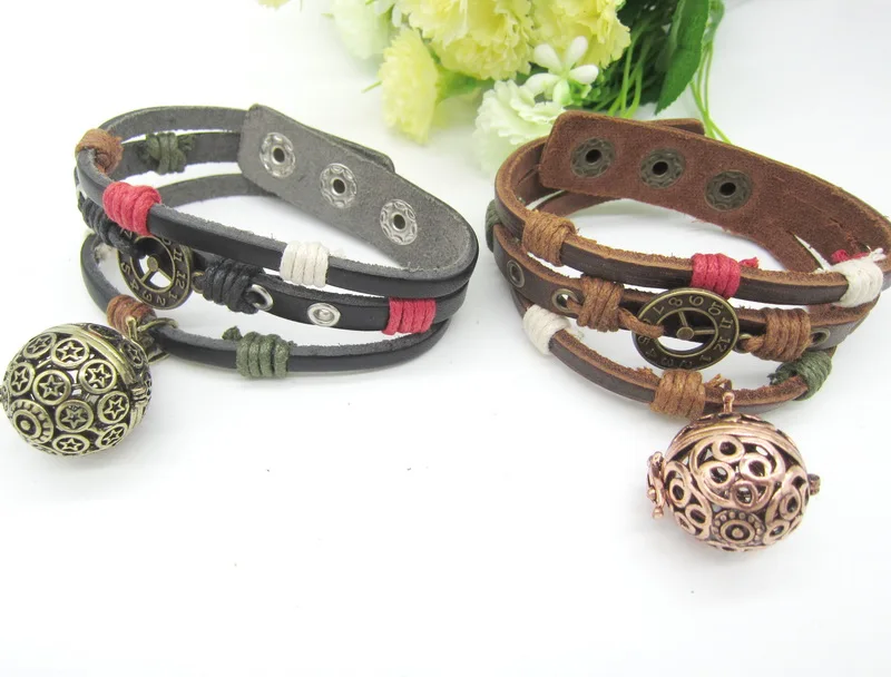 2017 Новое поступление Часы Металлический оберег Ручной работы Кожаный Браслет с Подвеской Медальоном 22 мм DIY Лавовыми Шариками-Диффузором на Войлочном Шаре.
