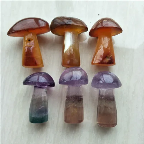 3 carnelian3fluorit 6 шт. резьба ручной работы красочный Радужный флюорит Хрустальный гриб очень милый цена подарки Сердолик гриб - Цвет: 3 carnelian3fluorit