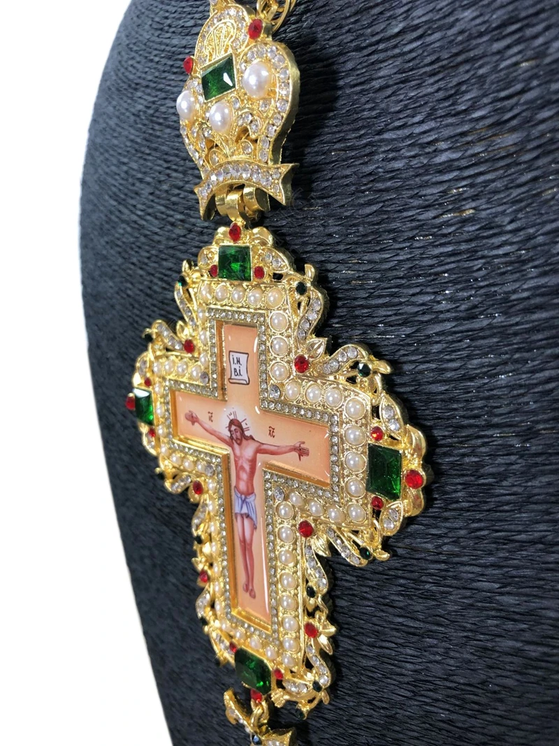 High Quality Orthodox Greek Cross Jewelry - Priest Pectoral Cross with Gold Plating and Chain image 3