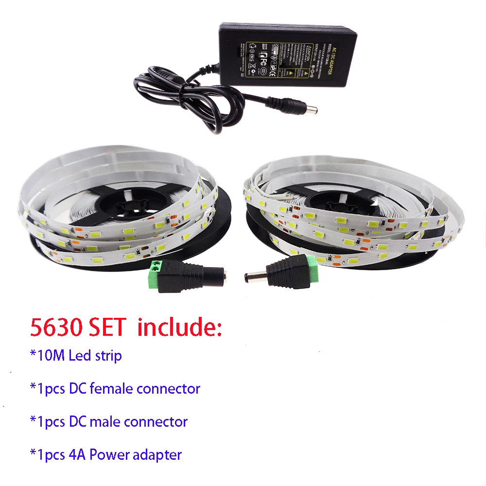 10 м Светодиодная лента 5630 с мощностью 4A 2 DC scoket DC12V 600led Гибкая 5730 бар для домашнего