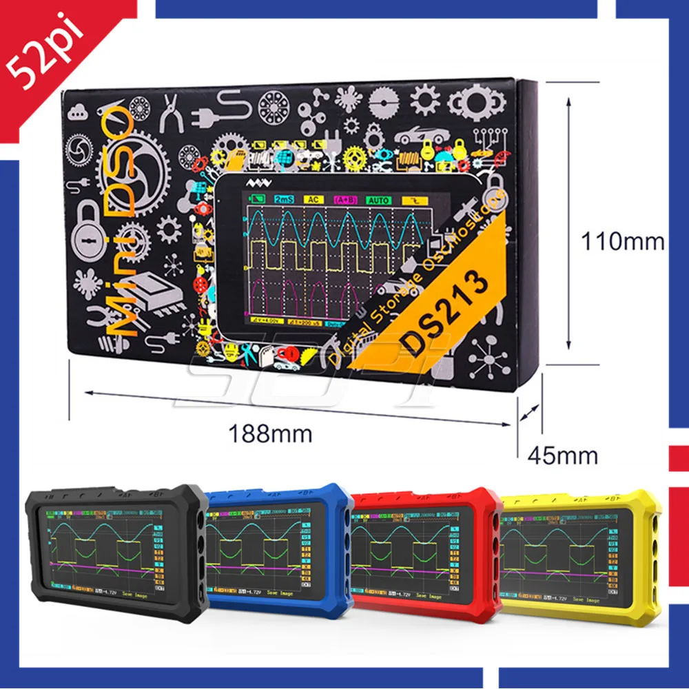 Цифровой осциллограф 52Pi DS213 Mini DSO DSO213 Nano 4 канала 100MSa/s Обновление от DS212 DSO212 DS203