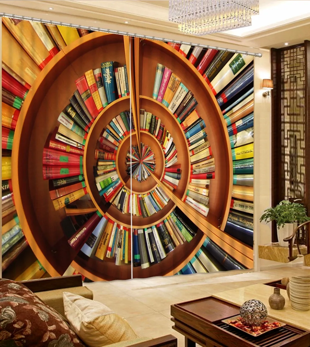 

3D Curtains bookshelf Thick Curtains For Window blackout Treatments The Living Room Bedroom Sheer Curtains Kitchen Home Textile