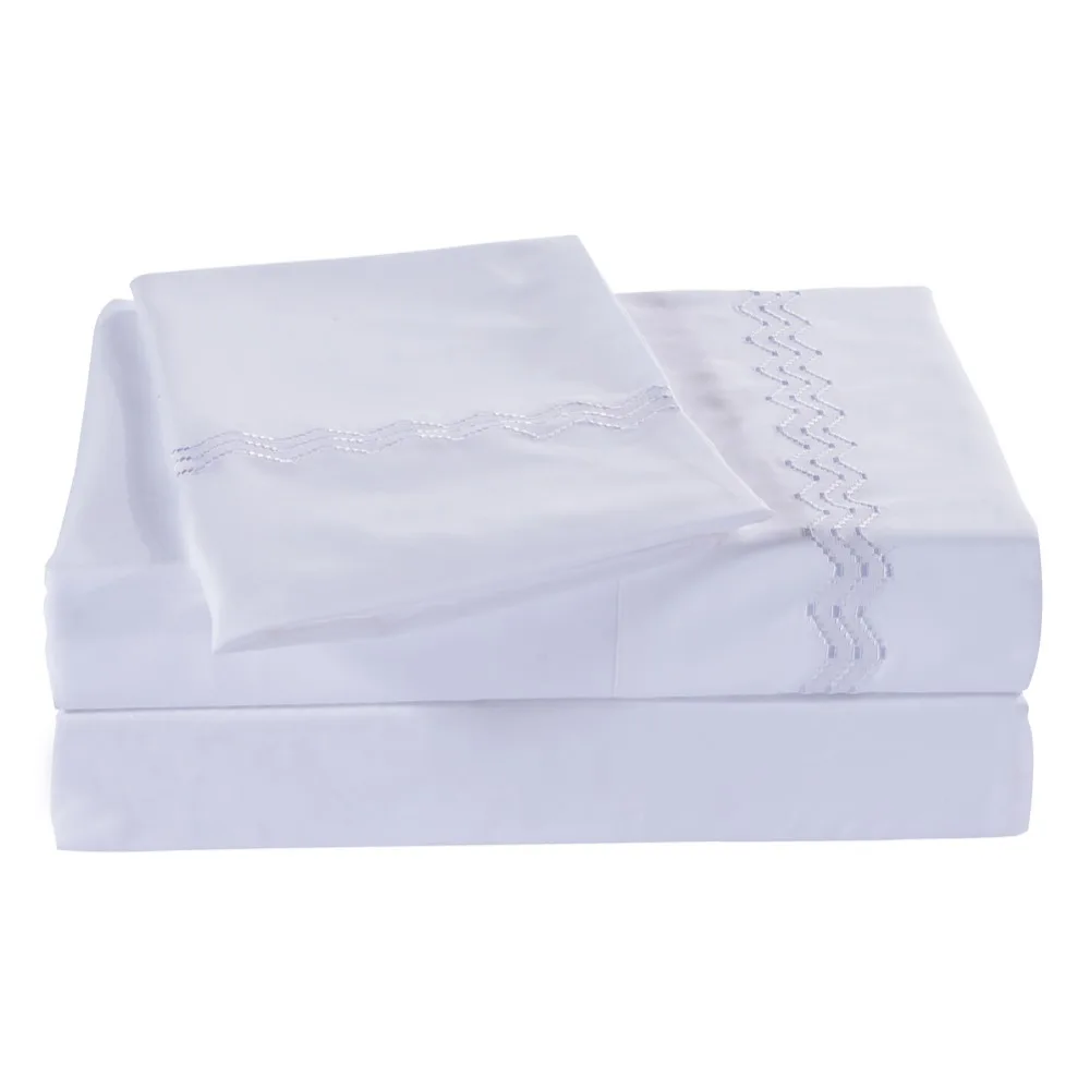 Solid Color Sanding Embroidery Bed Sheets Queen King Size Sheet Set 1 Piece Flat Fitted 2pcs Pillowcases | Дом и сад