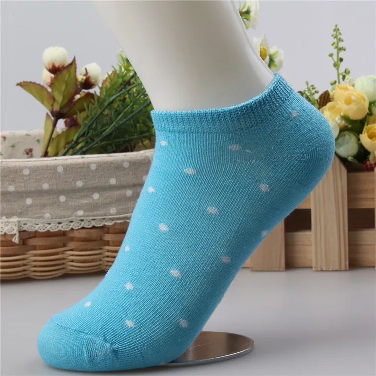 Blue Socks Женские хлопковые носки; тапочки; сезон весна-лето-осень; милые незаметные носки-башмачки в горошек; чулочно-носочные изделия с низким голенищем для женщин - Цвет: Blue Socks