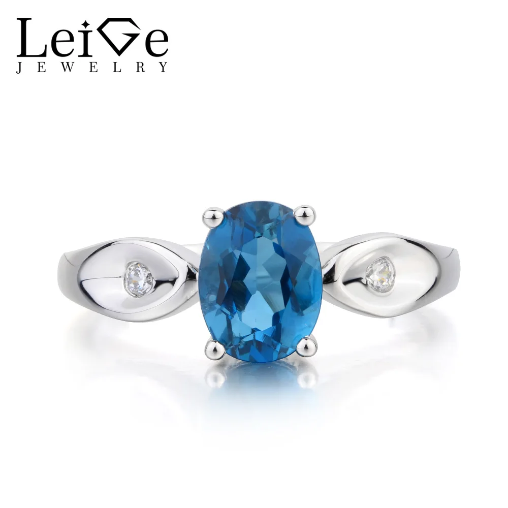 

Leige Jewelry London Blue Topaz Ring Topaz Wedding Ring November Birthstone Oval Cut Blue Gemstone 925 Sterling Silver Gifts