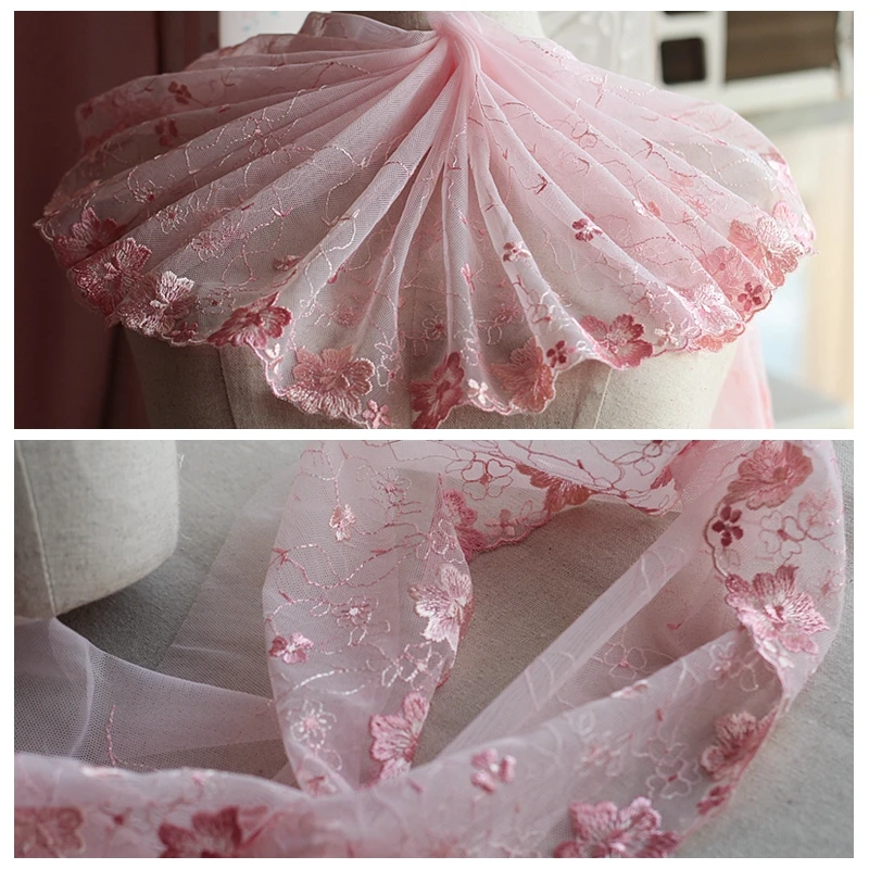 2 партии кружевная отделка из тюля с цветочной вышивкой шириной 20 см темно