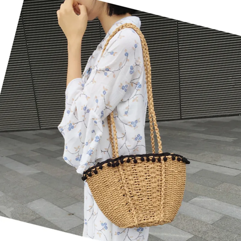 Оригинальный плетеной соломки сумка пляжная из ротанга Ретро Для женщин через