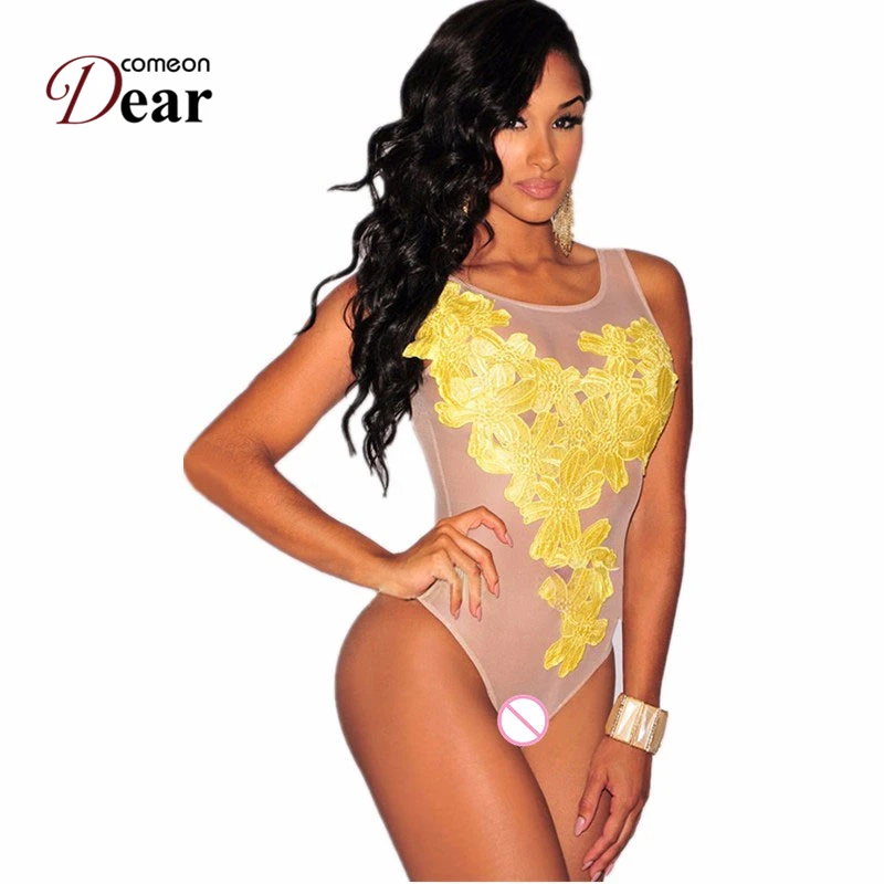 Comeondear Body Banco женские боди моно Mujer Largo Elegante RB80304 без рукавов белая Цветочная вышивка полупрозрачного сетчатого Тедди