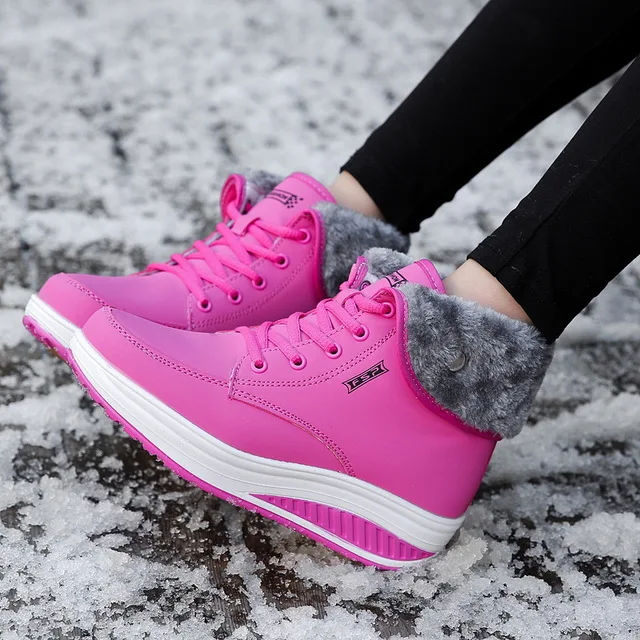 Winter snow boots women sneakers new fashion solid lace-up warm ankle boots women shoes wedges casual shoes woman