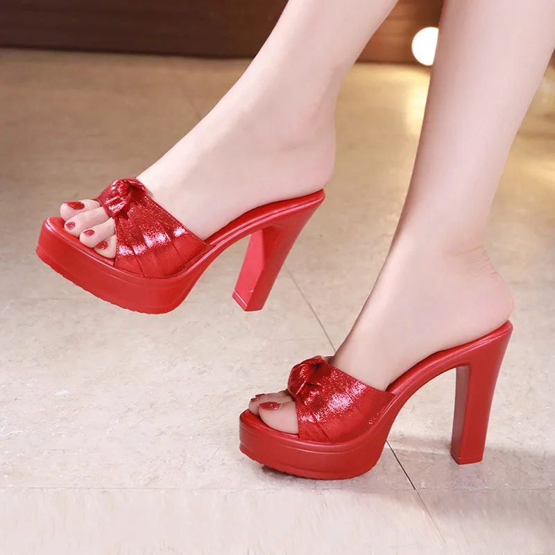 Размера плюс 32 43 блок Высокая платформа шлёпанцы для женщин женская свадебная