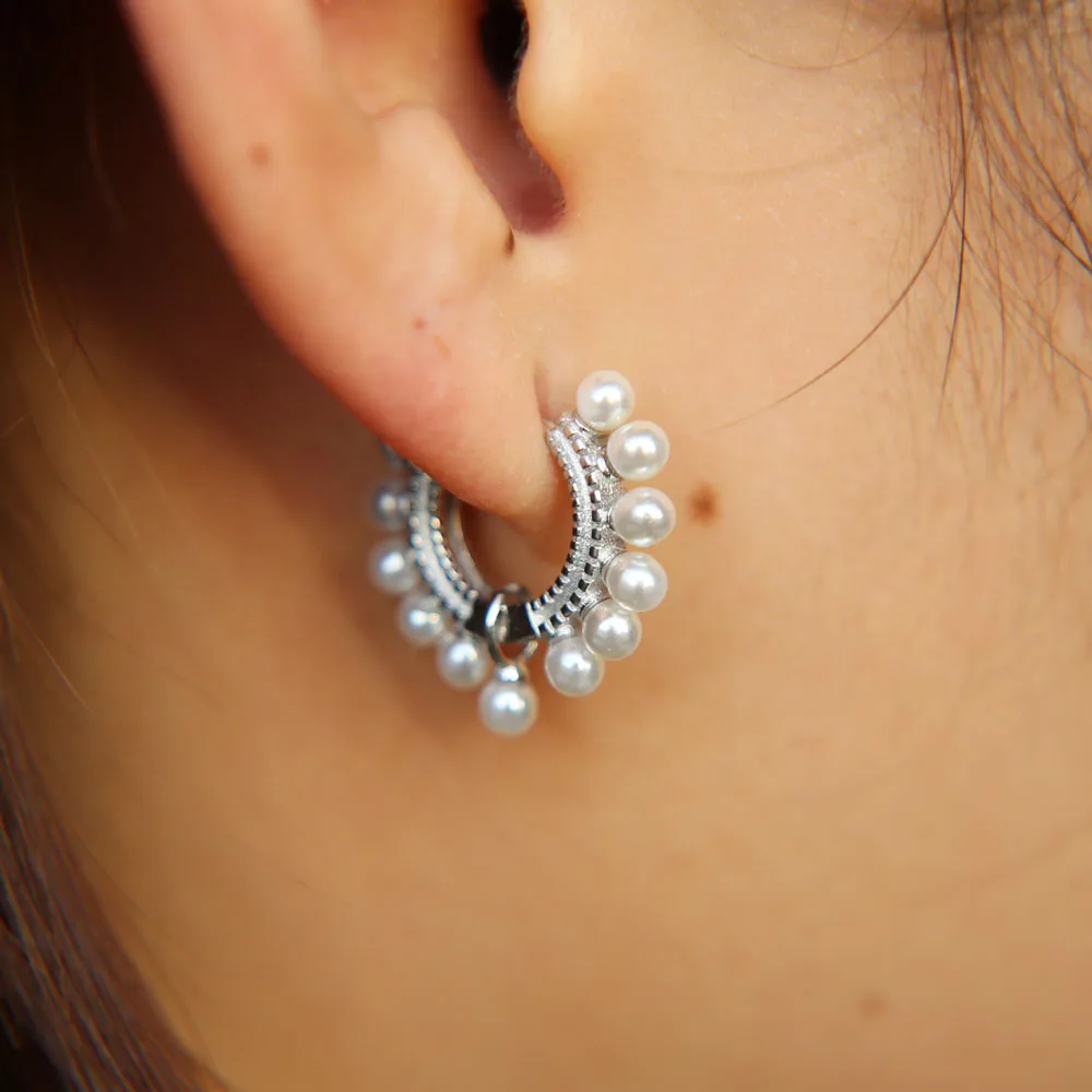 

Pearl bead circle earring 925 sterling silver high quality fashion gorgeous bridal women gift earrings