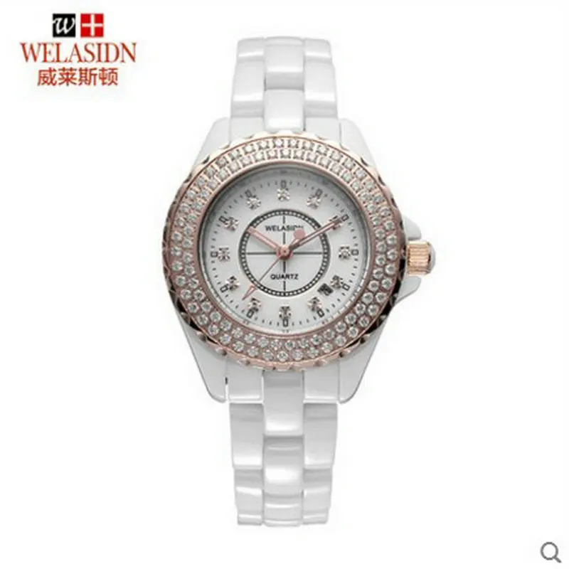 Низкая цена Керамической качество кварцевые женские часы женщина для Женщины