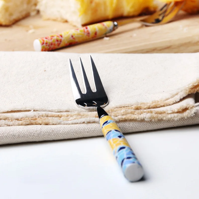 6 Pcs Cybil Colorful Geometric Pattern Stainless Steel Forks with Ceramic Handle for Tea and Cake Dessert 15cm | Дом и сад
