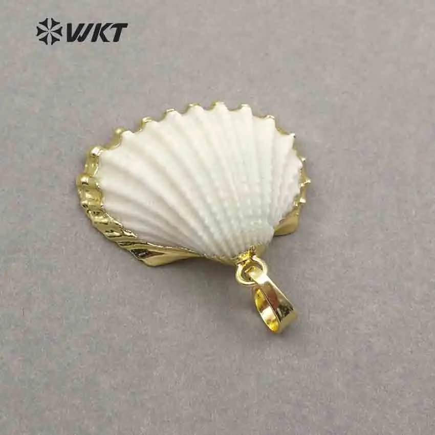 WT- JP017 Amazing White Scallop Shell Pendant Wholesale Natural scallop pendant gold color gift | Украшения и аксессуары