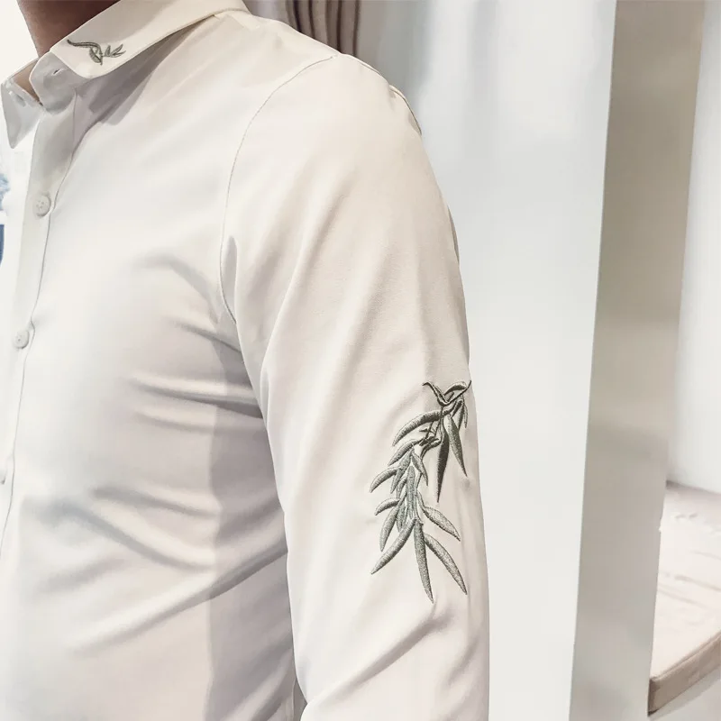 

Winter warm shirt male long sleeve plush thick white shirt dress male handsome embroidered inch shirt