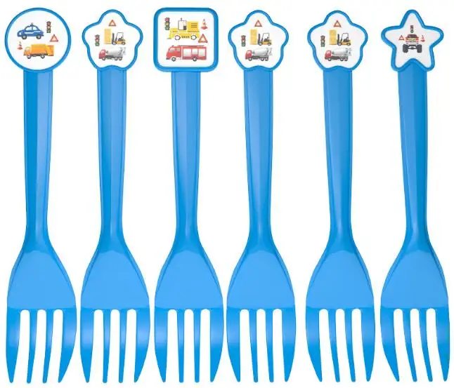 fork 12pcs Мультфильм автомобили мальчик дети посуда для вечеринки в честь Дня Рождения тарелка скатерть чашка строительный автомобиль день рождения украшения, товары для вечеринки - Цвет: fork 12pcs