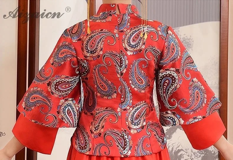 Восточные длинные платья подружки невесты Cheongsam красное китайское свадебное платье Ципао Современная Невеста женится винтажное платье Qi Pao Женская Роба в восточном стиле