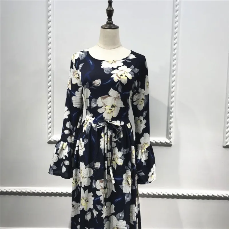 

MISSJOY Navy Blue Maxi Dress Turkey Fashion Muslim dubai flower abaya Long Sleeve Casual ladies islamic kaftan 2019 Women NEW