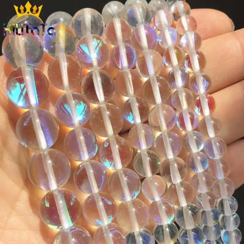 Прозрачные блестящие бусины AB Flash Crystal из лунного камня круглые россыпью подвески