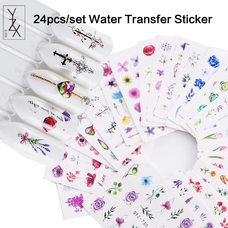 YiZhiXiu 1 комплект переноса воды Стикеры Nail Art Таблички Гвозди DIY обертывания советы животных перо цветок черный Цепочки и ожерелья конструкции ювелирных изделий