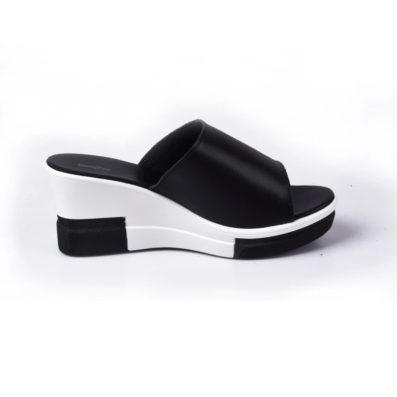 Сандалии женские из натуральной кожи шлепанцы на танкетке сланцы обувь с