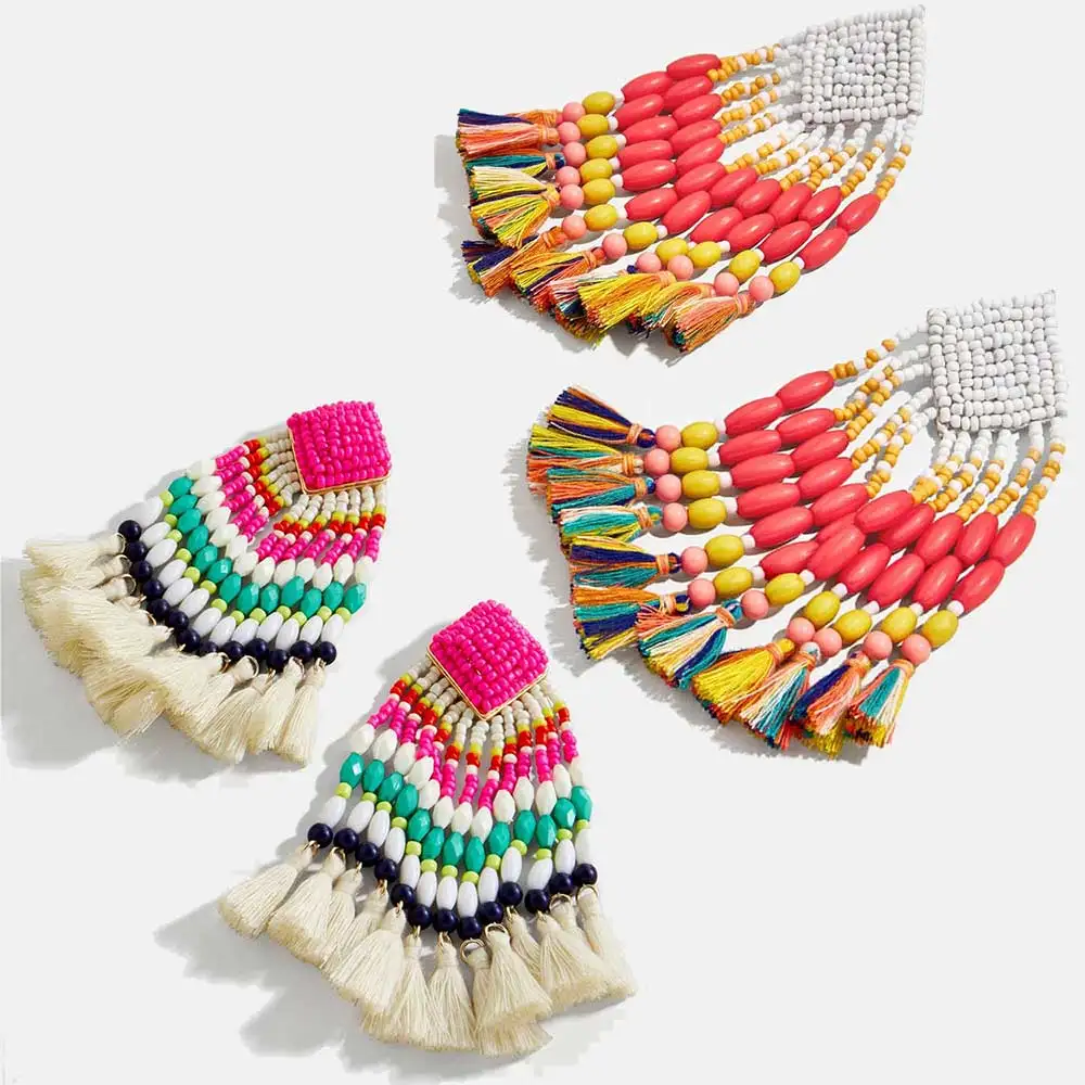 Dvacaman большие Свинг Висячие Серьги Boho Этнические бисерные подвески серьги большие кисточки бахрома массивные ювелирные изделия аксессуары