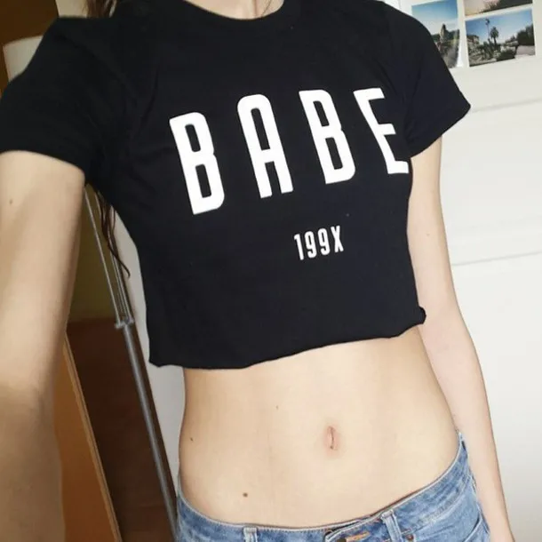 2017 летняя футболка для женщин топы Футболка Babe 199x с буквенным принтом Harajuku Femme Tumblr