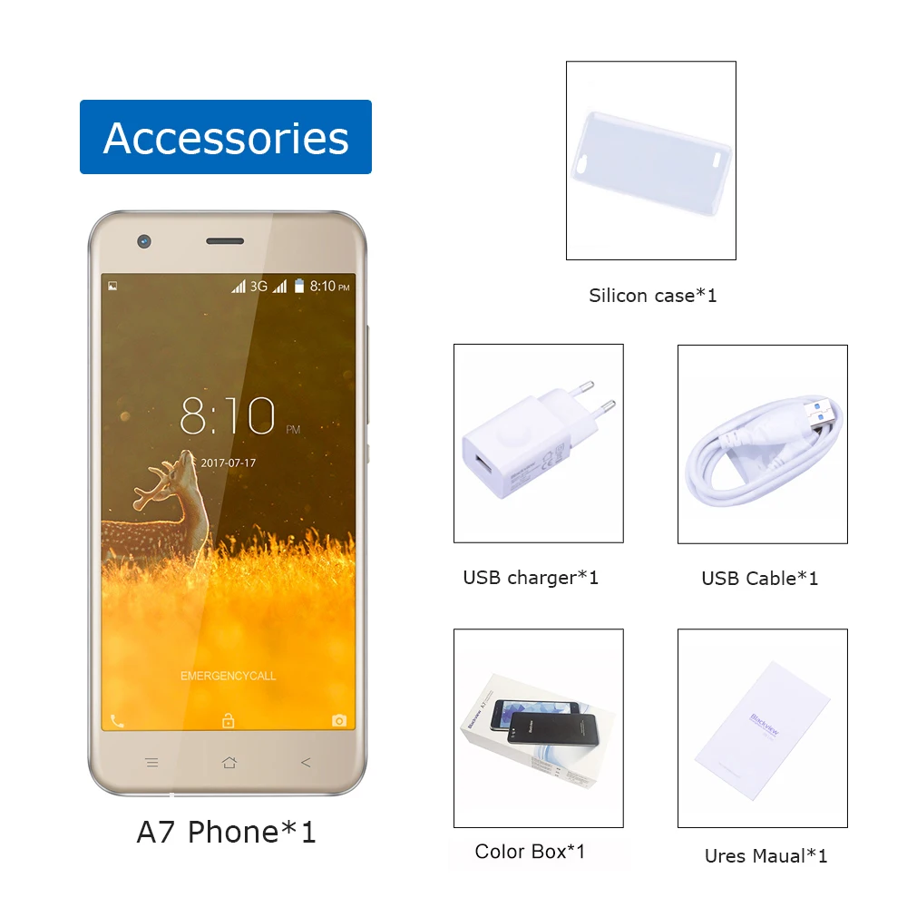 Новый BLACKVIEW A7 смартфон Dual сзади Камера mt6580 четыре ядра мобильный телефон Android 7 0 5