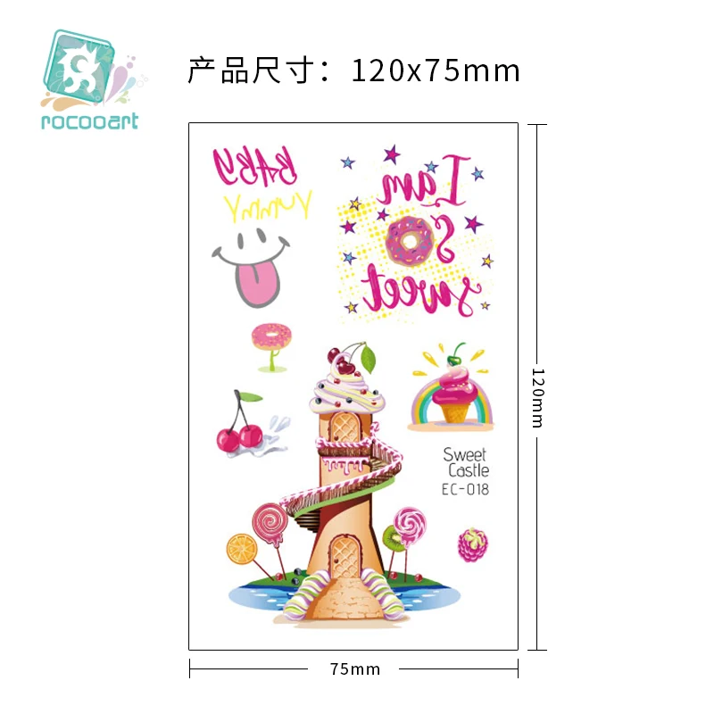 Rocooart мультфильм конфеты татуировки для детей замок поддельные Icecream временный