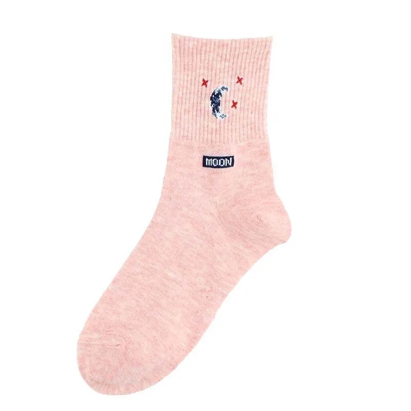 pink CHAOZHU New korea 4 season women cute cotton socks sun moon universal cartoon icon Skarpetki dziewczęce socks women girls - Цвет: pink