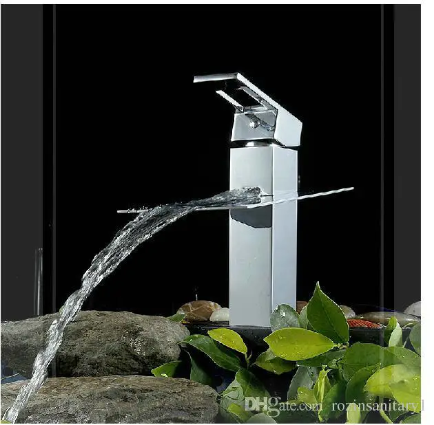 Polished Chrome Waterfall Basin Faucet Single Handle Sink Mixer Deck Mounted Tap bacia do banheiro | Канцтовары для офиса и