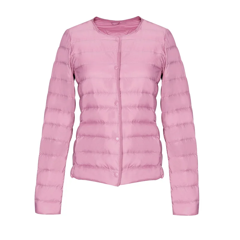 light pink SINGRAIN, женский ультра легкий пуховик, белый утиный пух, пальто с круглым вырезом, светильник, верхняя одежда, тонкое портативное зимнее пальто на пуговицах - Цвет: light pink