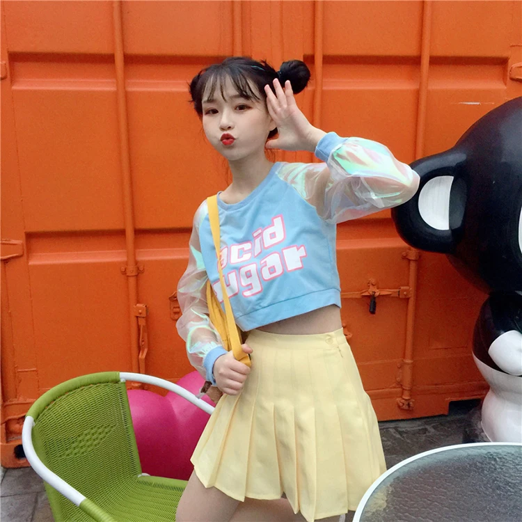 Harajuku модные женские туфли толстовки сладкий красочные сетки письмо печати обувь для девочек Толстовка Street Dance выступление группы поддержки