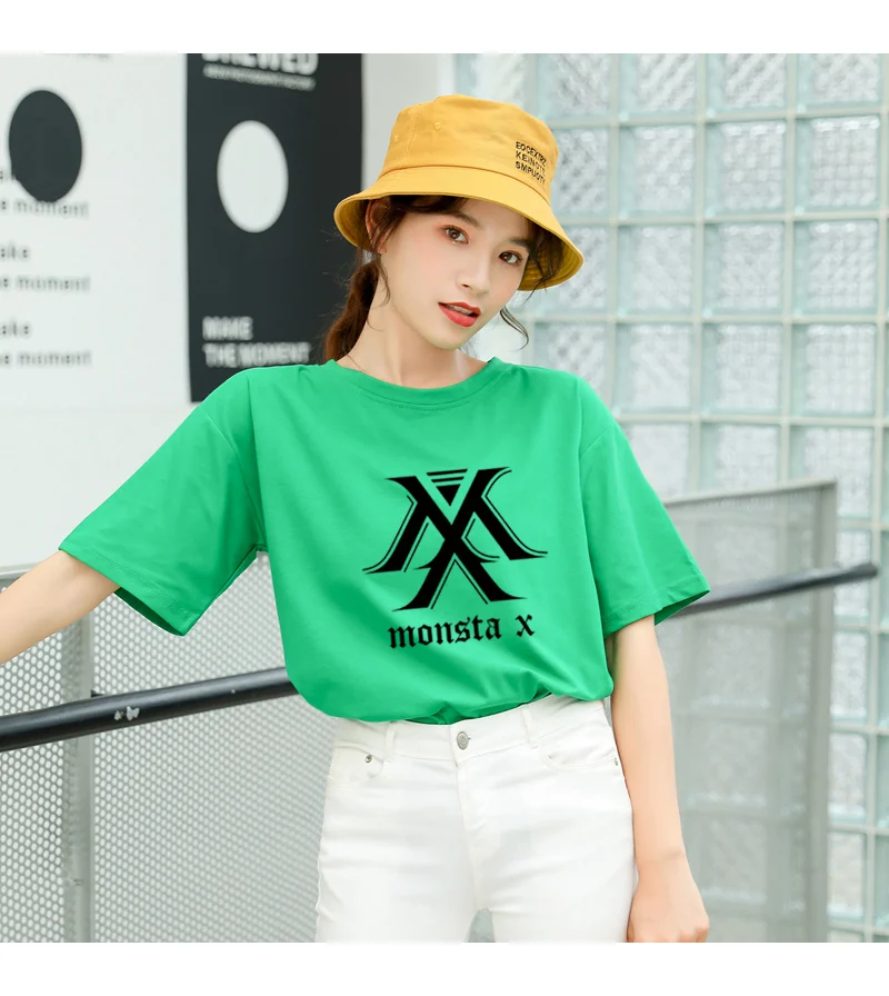 MONSTA X Kpop футболка для женщин в Корейском стиле Ulzzang короткий рукав хлопок топы футболки Летняя мода Повседневная Уличная Harajuku tumblr футболка