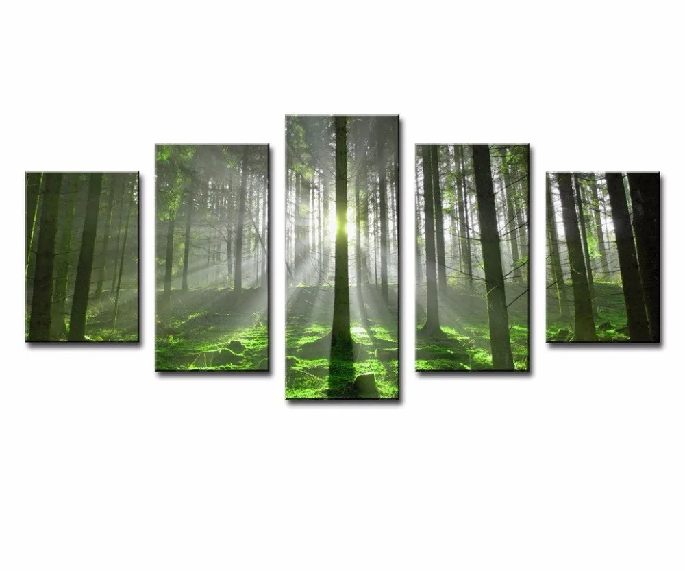 

5 Panels Sunset Trees View Picture Canvas Print Painting Artwork Wall Art Canvas painting Wholesale For Home Decor Framed