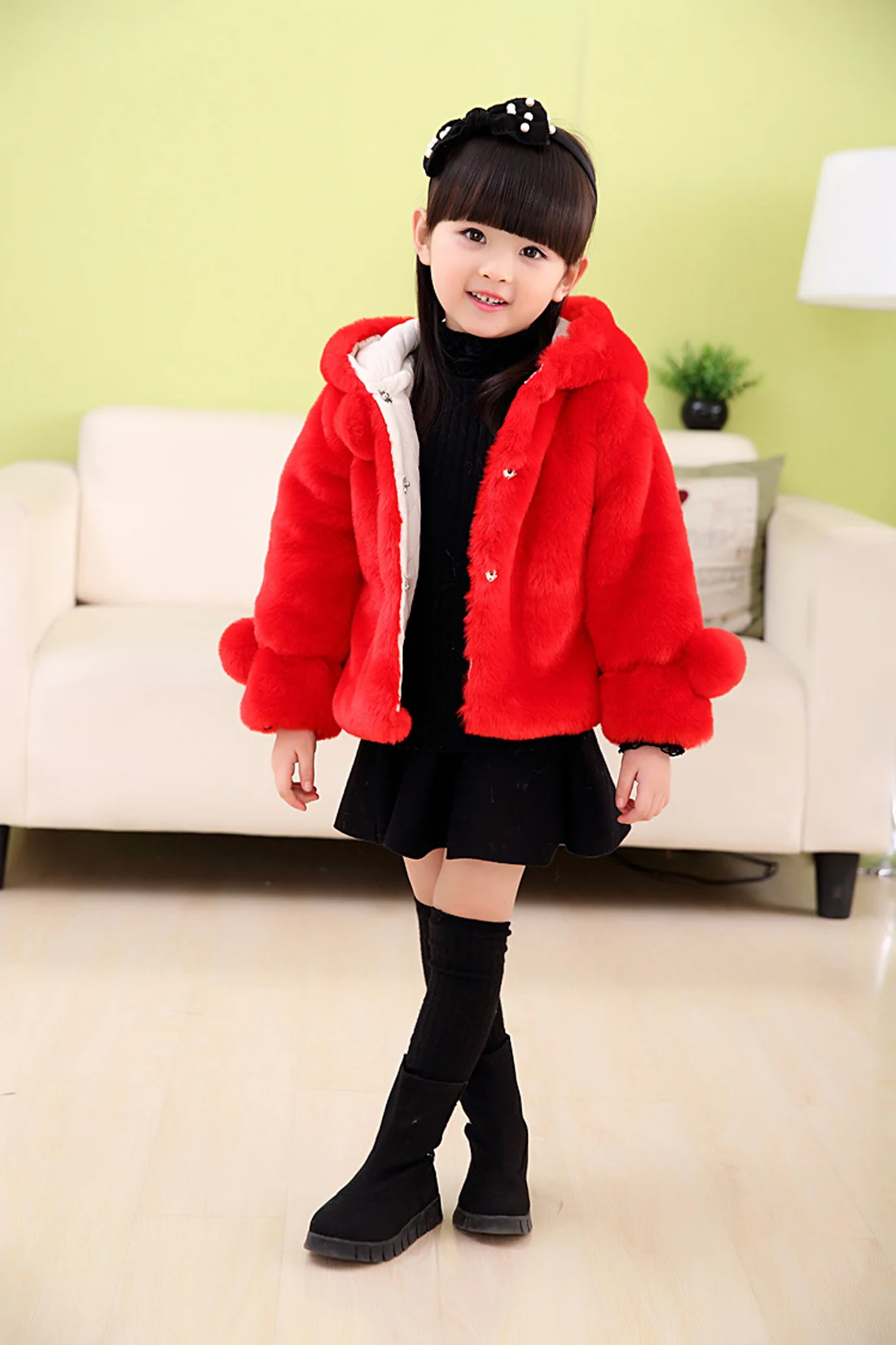 Children Girls Winter Coats New Fashion Brand Thick Fake Fur Warm Baby Jacket Solid Casual Hooded Kids Clothes Outwears | Детская одежда