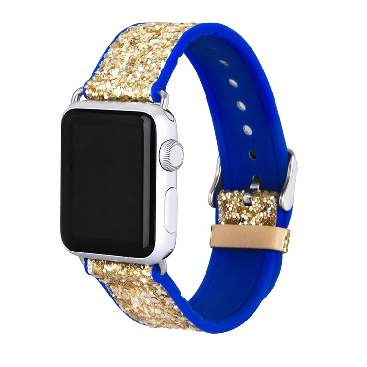 Блестящий силиконовый ремешок для Apple Watch Series 4 3 2 1 Роскошный Шикарный Браслет iWatch