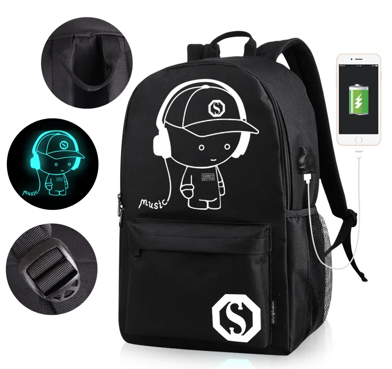 Повседневное персональное Mochila Аниме Мультфильм светящийся студенческий Противоугонный рюкзак для мужчин USB для зарядки Mochila luminosa Mochila Antirrobo