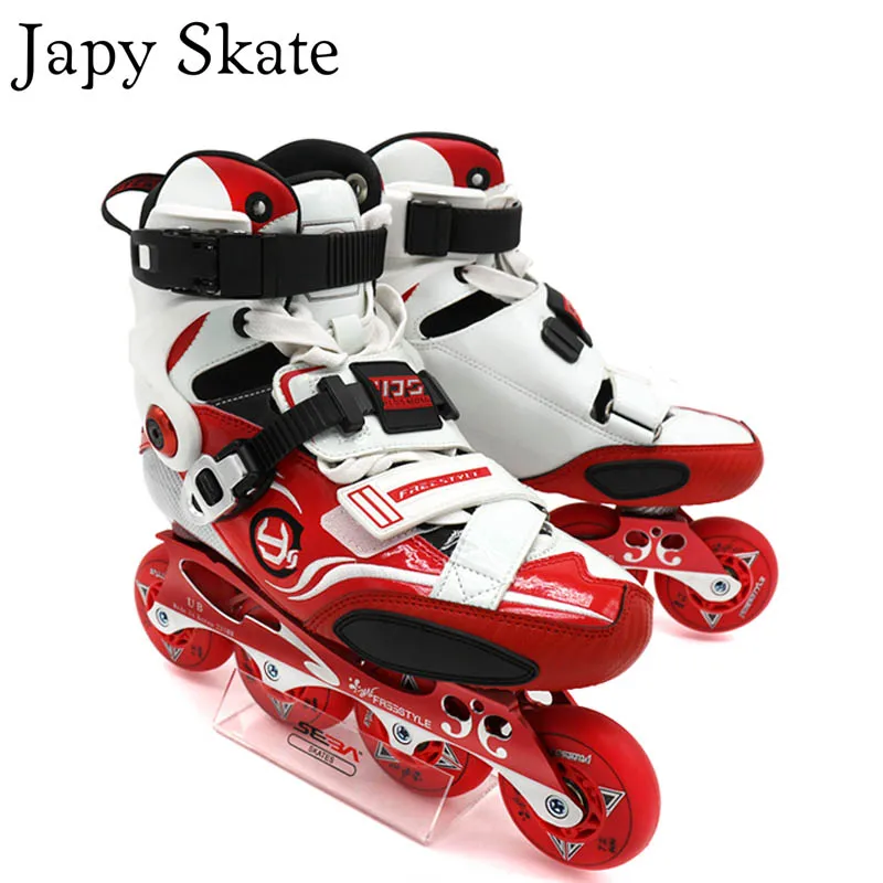Japy Skate Фристайл YJS углеродное волокно Профессиональный Инлайн ролики для слалома роликовые коньки обуви скольжения катание Patine - Цвет: Red white