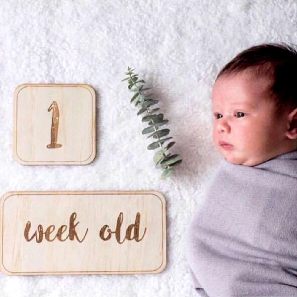Новорожденный ребенок день рождения Неделя Месяц дней сто Деревянная открытка