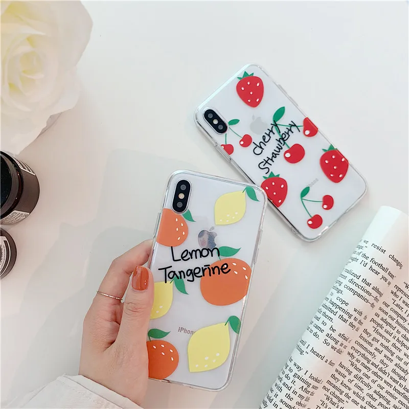 POBLU Summer Fruit Case For iphone XR XS Max Cute Strawberry Lemon Clear TPU Soft Back Phone Cover 6s 7 8 Plus Capa |
