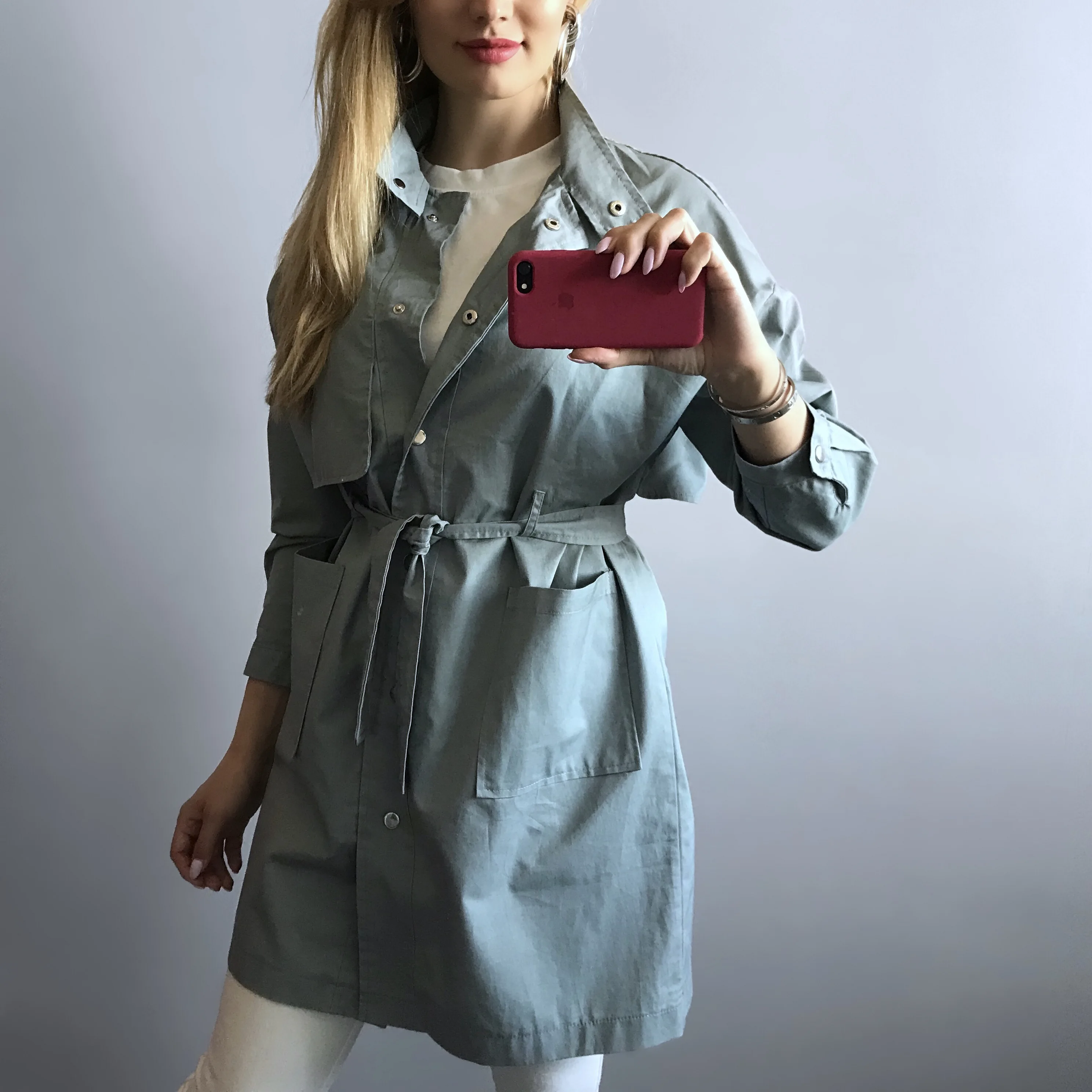 FATIKA женский классический однотонный Тренч со стоячим воротником и поясом