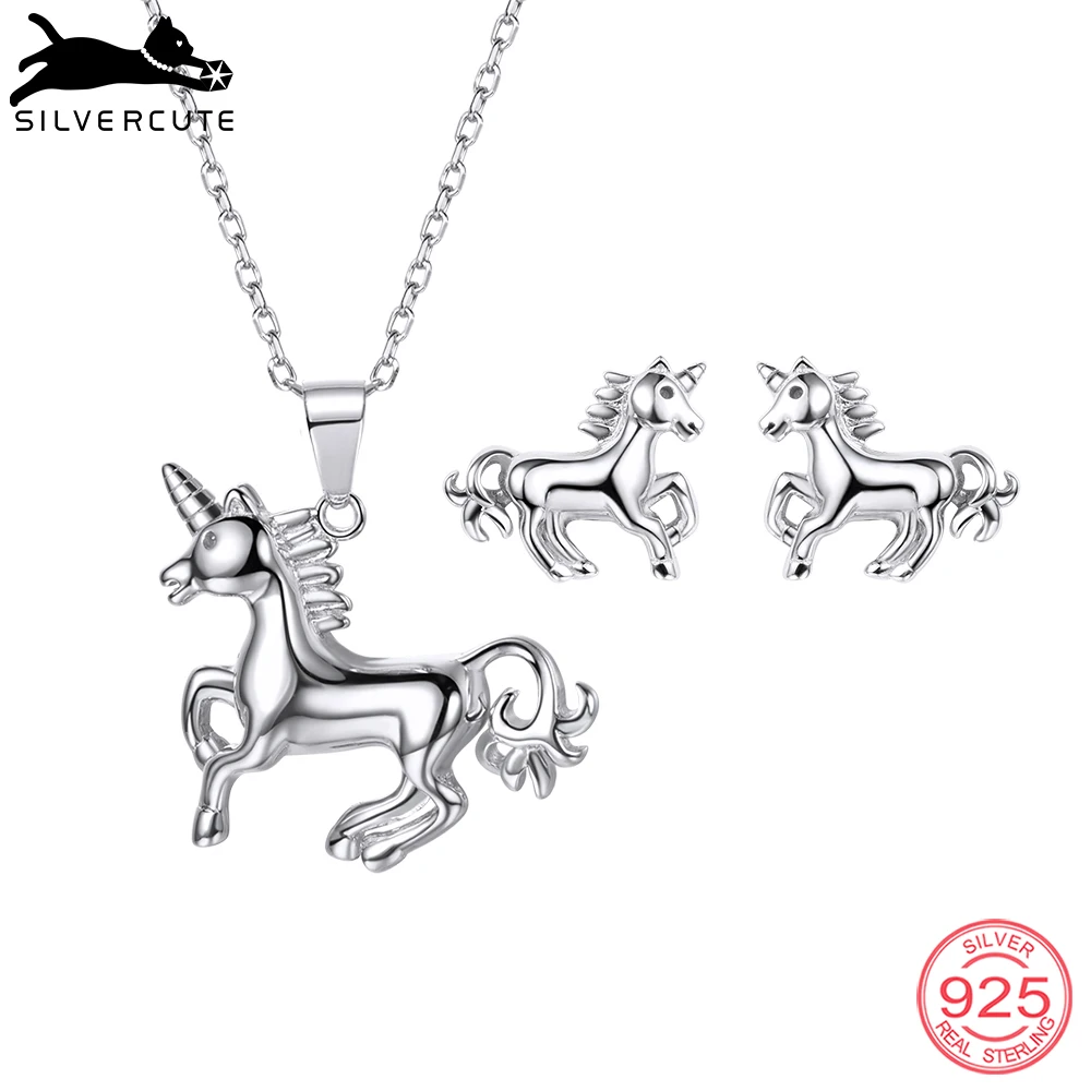 SILVERCUTE Аутентичные стерлингового серебра 925 миф Единорог Лошадь с Рог Цепочки и