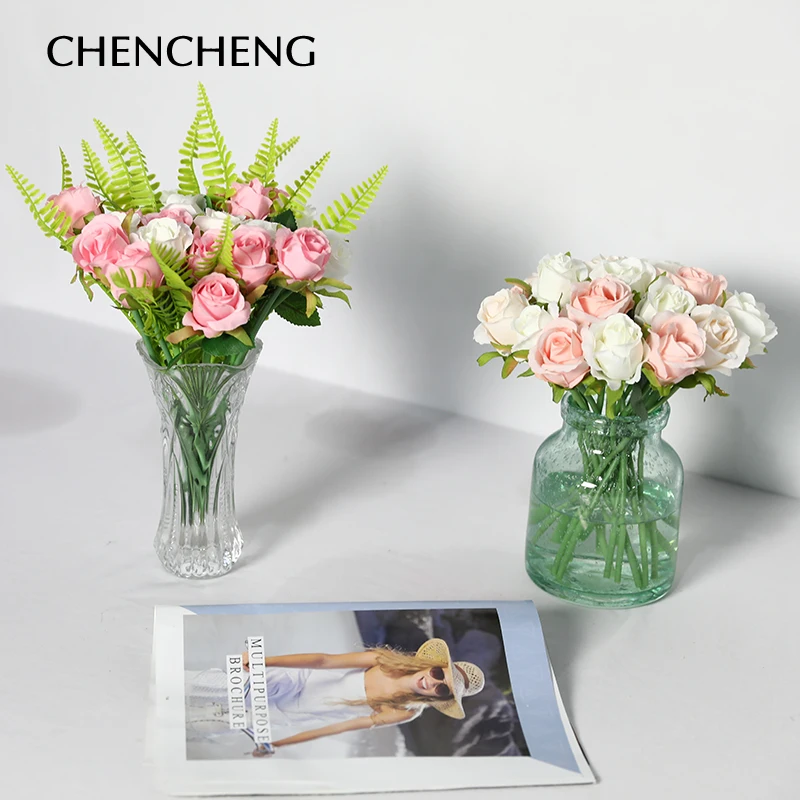 CHENCHENG 12 шт./лот розы Искусственные цветы Свадебный букет Шелковый Искусственный цветок вечерние домашний осенний Декор подарок на день Святого Валентина
