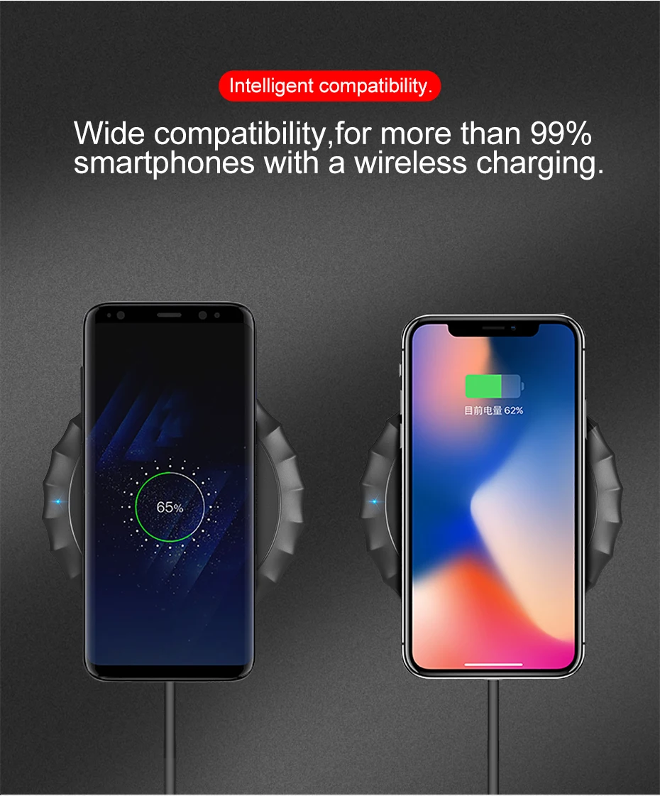 Беспроводное зарядное устройство HOCO Qi Беспроводной Зарядное устройство для iPhone X/XS Max XR 8 плюс настольное заряд Беспроводной зарядного устройства для samsung S8 S9/S9+ Note 9