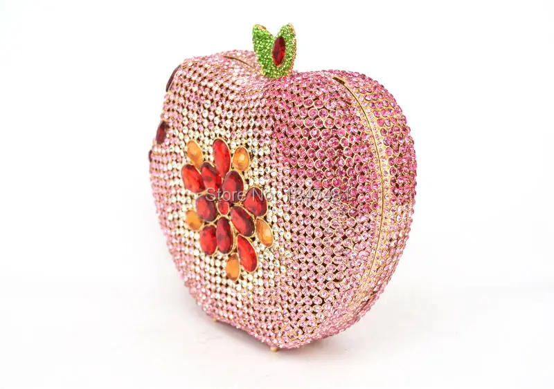 Розовый Apple Форма вечером кошелек Diamond Crystal партия клатч Для женщин Роскошные свадебные мешок фруктов Мода дамы кошелек сумочка sc146-b