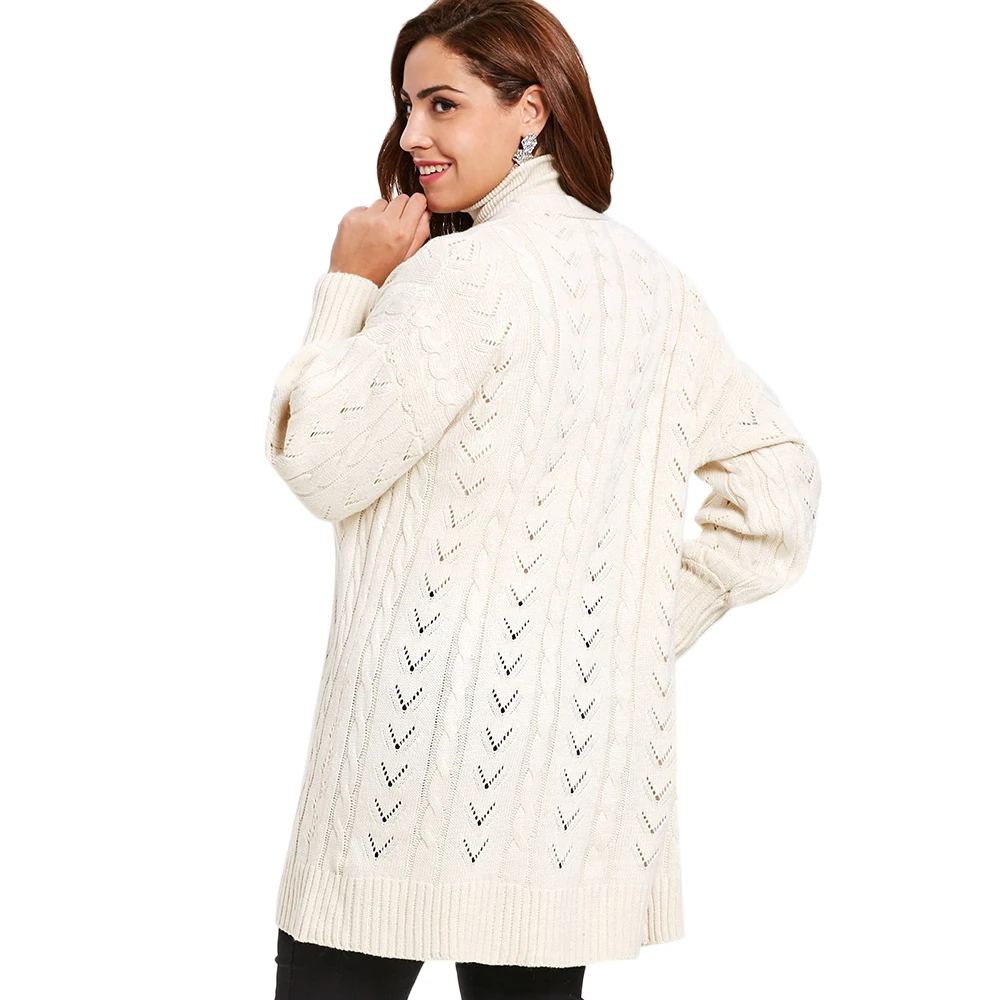 Women Cardigan Tops Plus Size Spring Autumn Loose Open Front 2018 New Casual Cable Large Knit Sweater White One Cardigans | - Фото №1