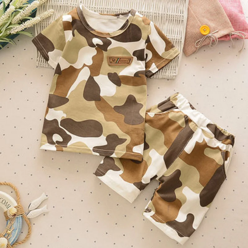 BibiCola little boys clothing sets summer children sport suits 2021 tracksuits short clothes camouflage t-shirt+pants 2pcs set | Детская